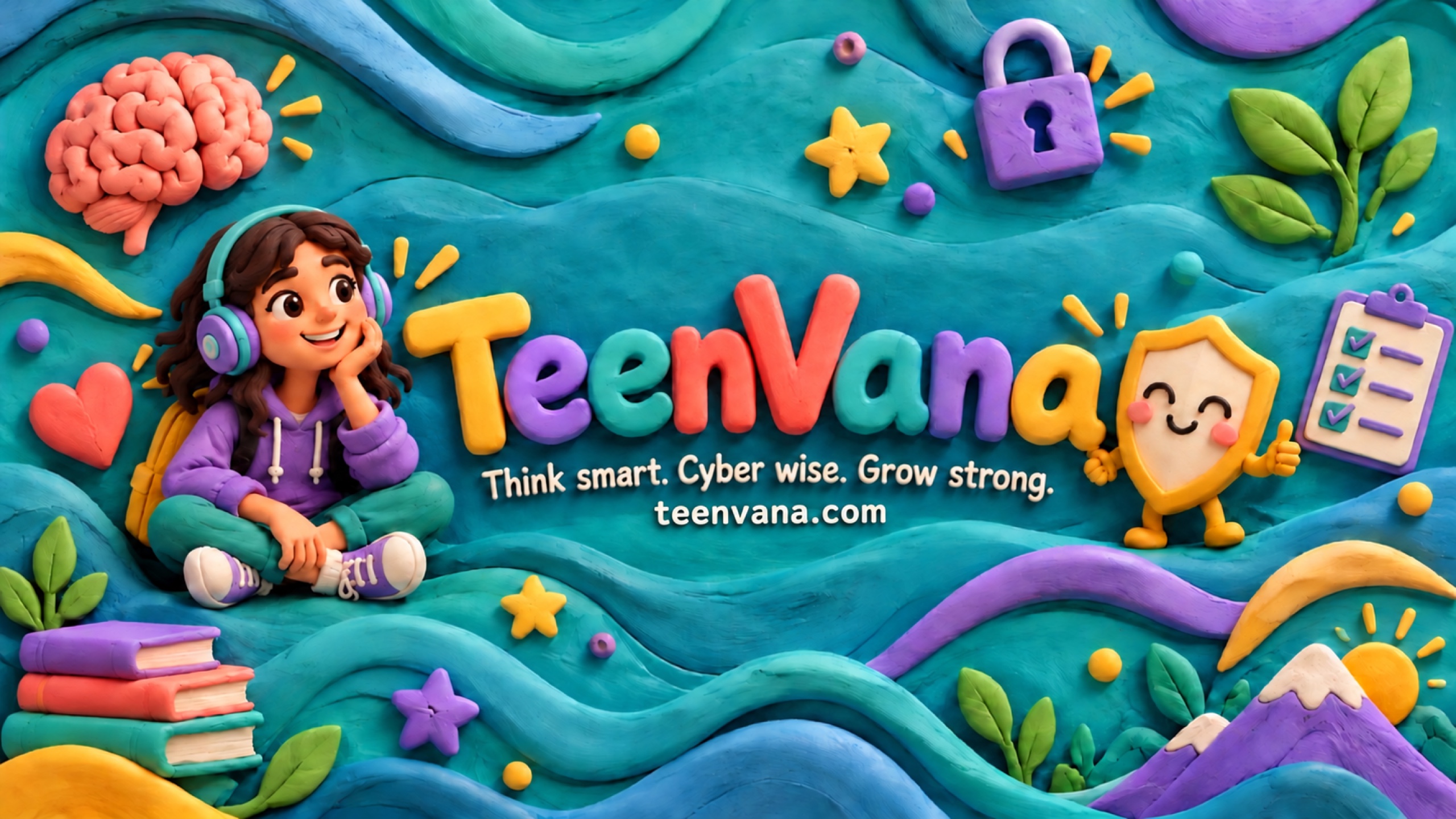TeenVana claymation banner: Think smart. Cyber wise. Grow strong.